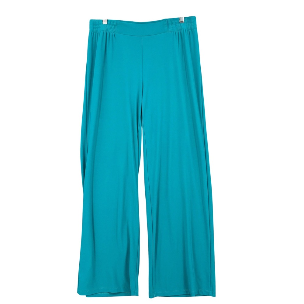 IMAN Wide Leg Pants Women L Short Polyester Spandex Teal